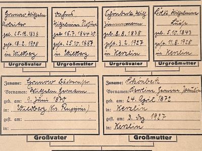 Abstammungstafel, ausgefüllt